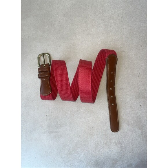 Vintage Coach Red Linen‎ Brown Leather Tab Brass Buckle Belt 34 - Picture 5 of 7